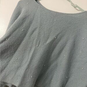 Light Blue Knit Sweater with Pearl Accent